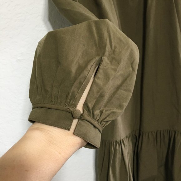 Rebecca Taylor NWT Womens 6 Knee Length Puff Sleeve Dress Dark Olive - Picture 7 of 15
